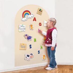 Magnetic Wall Decal Arch（Ivory White） 15" x 31" for Kids & 15'' x 31'' Magnetic Chalk Board Sticker for Playroom, Home (Light Gray)