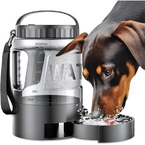 77oz Large Dog Water Bottle - Portable Travel Dog Water Dispenser & Bowl - Leak-Proof Pet Water Jug for Hiking, Camping, Walking & Car Trips, Black