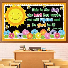 Religious Bulletin Board Decorations Set, Sunday School Lord Classroom Decoration Inspired Christian Sun Flower Cutouts Bible School VBS Library Church Window Wall Decor for Teacher