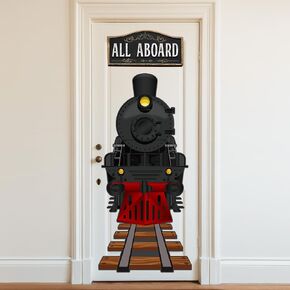 Wonderjune Train Classroom Door Decorating Kit 39 x 18 Inches Retro Train Bulletin Board Corner Decorations Paper Cutouts for Classroom Transportation Party Wall Door Home Decor