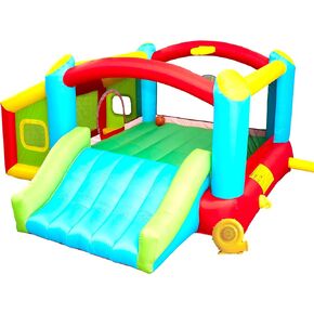 Bounce House, Inflatable Bouncer with Air Blower, Kids Slide Jumping Castle with Slide, Ball Pit and Dart Target Game, 143x137x68 Inch