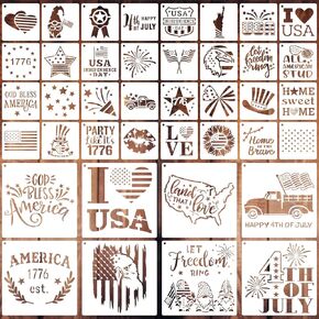 40 Pcs Reusable 4th of July Stencils, Patriotic Stencil for Painting American Flag, Scrapbooking, Wall, Floor Decor, Patriotic Party Decoration DIY Art Projects