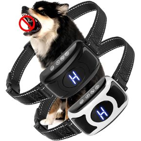 Dog Bark Collar 2 Pack, Automatic Bark Collar for Large Medium Small Dogs, Smart Anti Barking Training Device with 3 Level Sensitivity + Beep Vibration Harmless Shock,Black and White