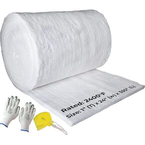 SIMOND STORE Ceramic Fiber Insulation Roll - 2400F (1315C) 1" x 24" x 25' - High Density Fireproof Insulation Blanket for Forge, Foundry, Furnace, Kiln, Wood Stove, Pizza Oven, Chimney, Dishwasher