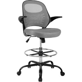 HYLONE Tall Drafting Chair Standing Desk Chair with Flip-Up Armrests, Adjustable Height Ergonomic Office Chair with Footrest Ring - High Stool Chair for Standing Desk（Black）