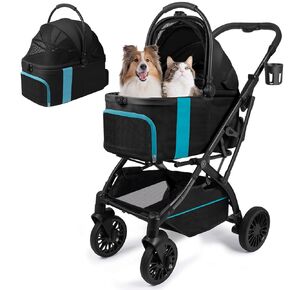 Dog Stroller, Cat Strollers, 5-in-1 Pet Stroller with Detachable Waterproof Carrier for Small/Medium Dogs Cats up to 55lbs, All-in-One Fold Without Detaching Carrier for Dogs Cats 10 lbs to 55 lbs