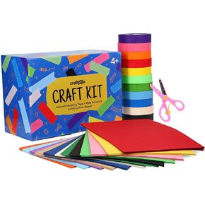 Craftzilla Arts and Crafts Kit for Kids – 11 Colored Masking Tape Rolls, 240 Sheets Construction Paper Assorterd Colors, Kid-Safe Scissors – All-in-One Kids Art Supplies Set - Arts and Craft Supplies