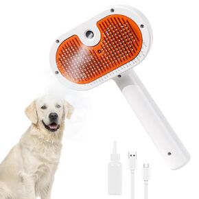 Furgo Cat & Dog Steam Brush for Shedding, 3-in-1 Deshedding Brush with Steam Cleaning & Massage Tips, Gentle Grooming Tool for Indoor Cats, Long Haired Pets, and Dog Shedding Control(Pink)