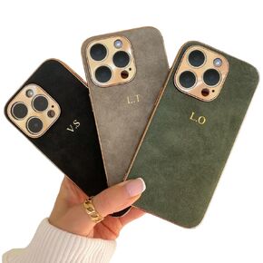 Luxury Personalized Case for iPhone – Custom Initials and Name Leather Case, Monogram, Shockproof, Personalised Suede Case, Gold, Embossed, Engraved, Handmade, Gift for her, Gift, Unique Phone Case