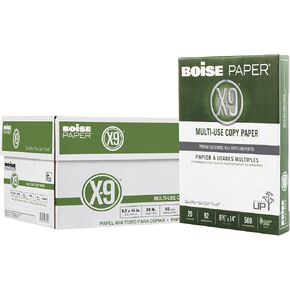 Boise® X-9® Multi-Use Printer & Copy Paper, 10 Reams, White, Legal (8.5" x 14"), 5000 Sheets Per Case, 20 Lb, 92 Brightn