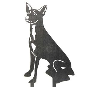 Corten Steel Rat Terrier Dog Silhouette Yard Stake (Large)