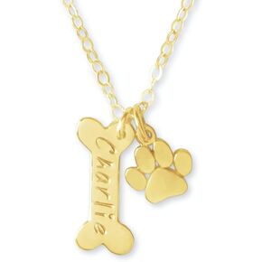 Personalized Dog Bone Necklace, Dog Name Jewelry, Gold or Sterling Silver, Paw Print Charm in Saudi Arabia