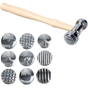 BENCH WIZARD 10" (25.4 cm) Texturing Hammer | 9 Interchangeable Design Heads | Solid Wood Handle | Includes 4" x 4" (10.16 cm x 10.16 cm) Polishing Pad | Versatile Metal Crafting Tool