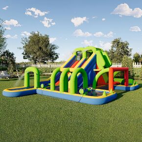 Abott Bounce House ، حارس قابلة للنفخ مع منفاخ الهواء ، وقلعة القفز مع الشريحة ، وقلعة نطاط داخلية في الهواء الطلق مع نسيج أكسفورد للأطفال 3-10 (179.1 × 169.3 × 108.3 بوصة)