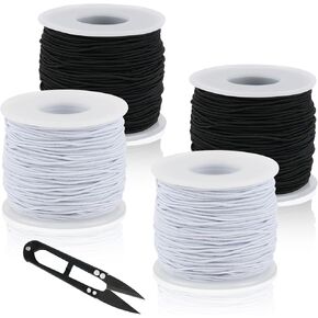 NIUBIER 4 Rolls Elastic String for Bracelets, 1 MM 660 Feet Stretchy Bracelet String, Sturdy Elastic Cord for Craft Necklace Jewelry Making (2 Black + 2 White)