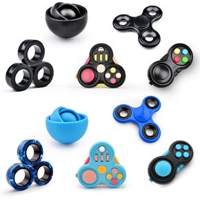 Fidget Toys Adults Pack 5Pcs,Fidget Spinner with Magnetic Rings Gyro,Fidget Controller Autism Sensory Toys,ADHD Stress Anxiety Desk Fidgets,Easter Basket Stuffers for Kids Teen Boys(BK)