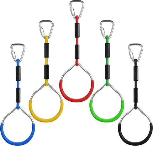 PELLOR Multi-Color Ninja Rings, Gymnastic Rings Backyard Playground Training Equipment Play for Kids & Adults, Swing Bar for Backyard Ninja Warrior Obstacle Course Kits in Kuwait