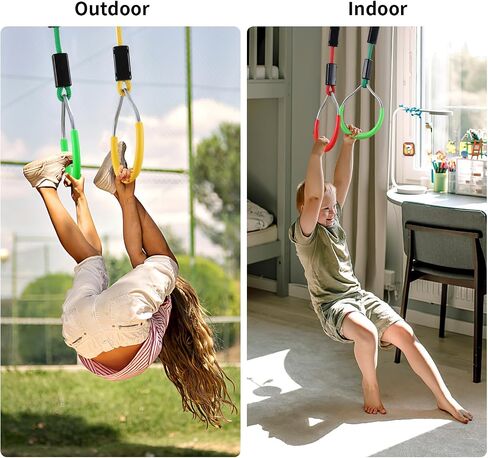 PELLOR Multi-Color Ninja Rings, Gymnastic Rings Backyard Playground Training Equipment Play for Kids & Adults, Swing Bar for Backyard Ninja Warrior Obstacle Course Kits in Kuwait