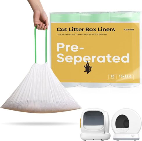 90 COUNT CAT CAT LITTER BAGS متوافقة مع MEO تريد التنظيف الذاتي القمامة مربع MW-SC01 MW-SC02 MW-LR01 ، تسرب خالية من الدمعة 18 "× 12.6" in Kuwait