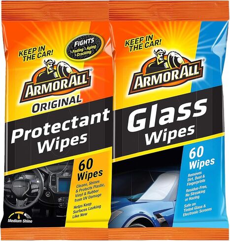 Armor All Wipes in a Pouch - Car Interior Cleaner: Ultimate Car Wipes and Interior Care Products (2 Packs Combo Kit, Cleaning and Glass Wipes) in Saudi Arabia