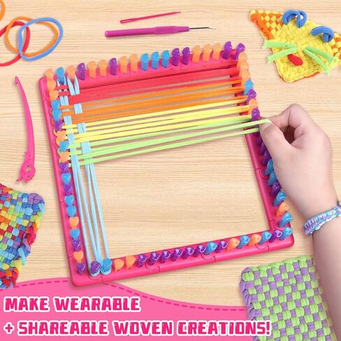 daheypong Weaving Loom Kit Toys, Arts and Crafts for Kids and Adults, Ideal Gifts for Girls, Potholder Weaving Loom Kits with Portable Box and Craft Loops, Craft Potholders and Friendship Bracelets in Kuwait