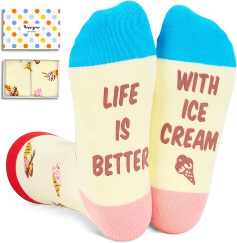 HAPPYPOP Unisex Ice Cream Gifts For Ice Cream Lovers Ice Cream Socks, Funny Gifts For Men Women in Saudi Arabia