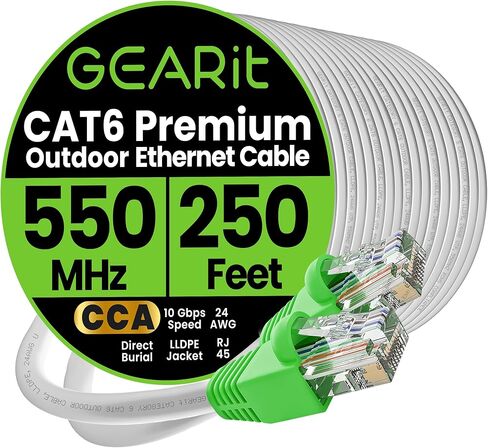 كابل إيثرنت خارجي GearIT Cat6 (75 قدمًا) CCA نحاسي، مقاوم للماء، دفن مباشر، في الأرض، سترة للأشعة فوق البنفسجية، POE، شبكة، إنترنت، كابل Cat 6، Cat6 - 75 قدمًا in Saudi Arabia