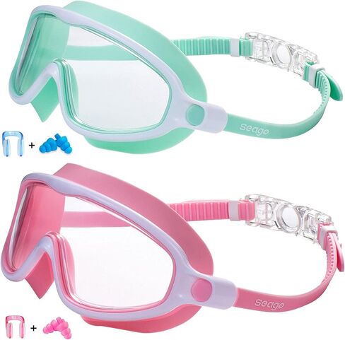 Seago 2 Pack Kids Goggles for Swimming No Leaking Anti-Fog Outer Eye Fit with Wide View UV Protection Crystal Clear Watertight Swim Goggles with nose cover Suitable for Youth Girls Boys Age 3 to 15 in Saudi Arabia