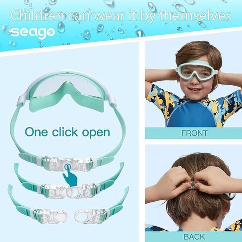 Seago 2 Pack Kids Goggles for Swimming No Leaking Anti-Fog Outer Eye Fit with Wide View UV Protection Crystal Clear Watertight Swim Goggles with nose cover Suitable for Youth Girls Boys Age 3 to 15 in Saudi Arabia