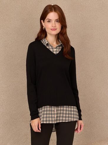 Adrianna Papell Women's Printed V-Neck Twofer Sweater in Saudi Arabia