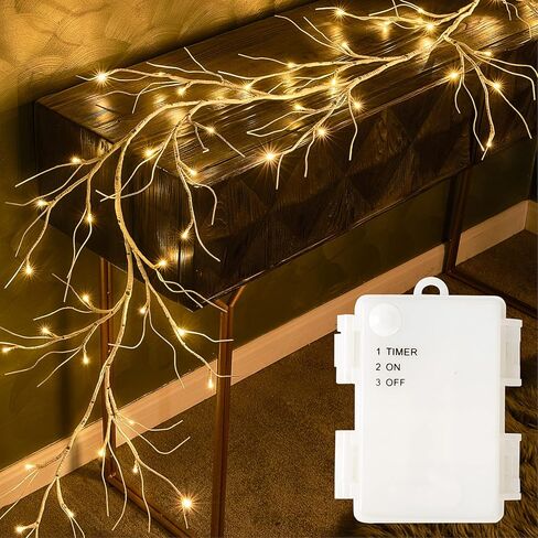 فودديوس مضاءة بطارية أغطية الزيتون التي تعمل مع توقيت 96 LED Fairy Lights 6ft ، Mantle Fireplace Vine Garland مع أضواء لزخرفة عيد الفصح الربيع عيد الميلاد حفل زفاف in Kuwait