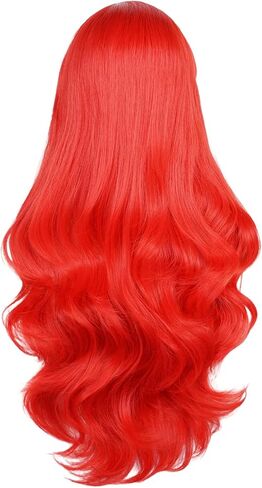 Aicos Wine Red Curly Kid Mermaid Wig, Long Wavy Fashion Princess Cosplay Wig with Starfish Hair Clips (Wine Red) in Saudi Arabia