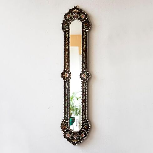 مرآة جدار ضيقة طويلة سوداء 35.4 "طويل | الطلاء على الزجاج ديكور جدار المرآة النحيفة | ورقة فضية خشبية مؤطرة مرآة ضيقة لغرفة المعيشة (الفضة) in Kuwait