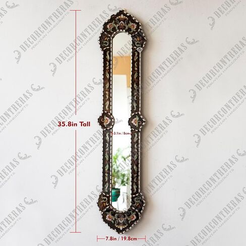 مرآة جدار ضيقة طويلة سوداء 35.4 "طويل | الطلاء على الزجاج ديكور جدار المرآة النحيفة | ورقة فضية خشبية مؤطرة مرآة ضيقة لغرفة المعيشة (الفضة) in Kuwait