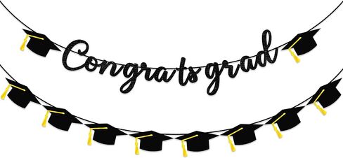 Graduation Decorations Banner, Graduation Decorations 2025, Black Glitter Congrats Grad Banner, Class of 2025 Grad Garland for College High School Grad Party Supplies Decor in Kuwait