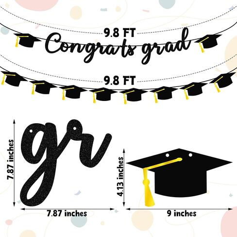 Graduation Decorations Banner, Graduation Decorations 2025, Black Glitter Congrats Grad Banner, Class of 2025 Grad Garland for College High School Grad Party Supplies Decor in Kuwait