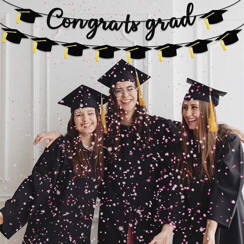Graduation Decorations Banner, Graduation Decorations 2025, Black Glitter Congrats Grad Banner, Class of 2025 Grad Garland for College High School Grad Party Supplies Decor in Kuwait