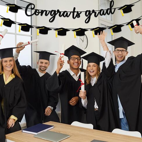 Graduation Decorations Banner, Graduation Decorations 2025, Black Glitter Congrats Grad Banner, Class of 2025 Grad Garland for College High School Grad Party Supplies Decor in Kuwait