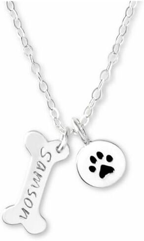 Personalized Dog Bone Necklace, Dog Name Jewelry, Gold or Sterling Silver, Paw Print Charm in Saudi Arabia