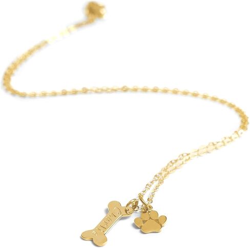 Personalized Dog Bone Necklace, Dog Name Jewelry, Gold or Sterling Silver, Paw Print Charm in Saudi Arabia