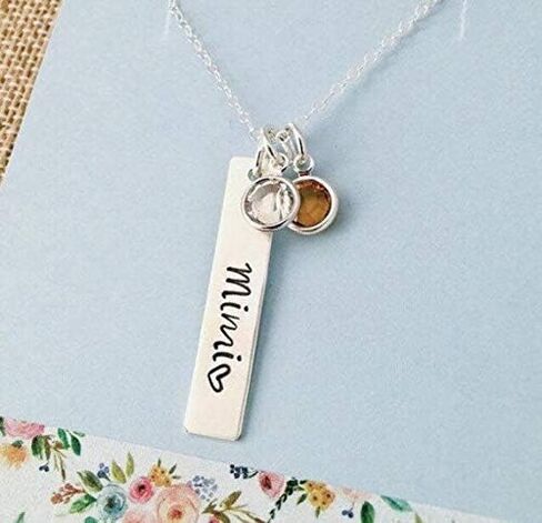 قلادة Mimi Sterling Silver Bar ، مجوهرات الجدة ، أمي محفورة ، نانا ، أحجار المواليد in Saudi Arabia
