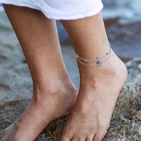 qielizhu Chakra Anklet Sterling Silver Lotus Bracelet Layered Anklet Chakra Jewelry Gifts for Women Girls in Saudi Arabia