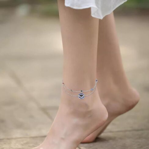 qielizhu Chakra Anklet Sterling Silver Lotus Bracelet Layered Anklet Chakra Jewelry Gifts for Women Girls in Saudi Arabia