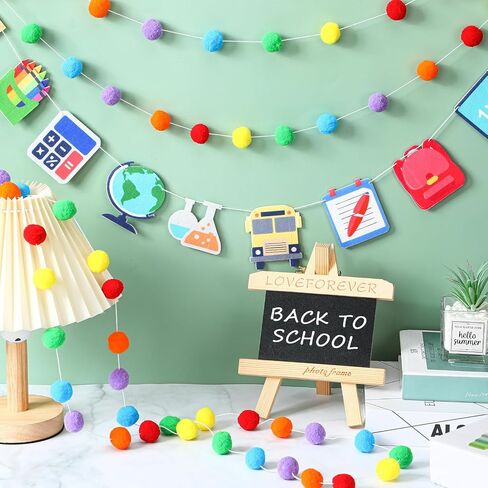 Rtteri 3 Pcs Pencil Felt Garland Pencil Classroom Decor Back to School Decorations Pom Pom Garland Colorful Handmade Hanging Felt Ball for First Day of School Classroom Ambience Celebration Decor in Saudi Arabia