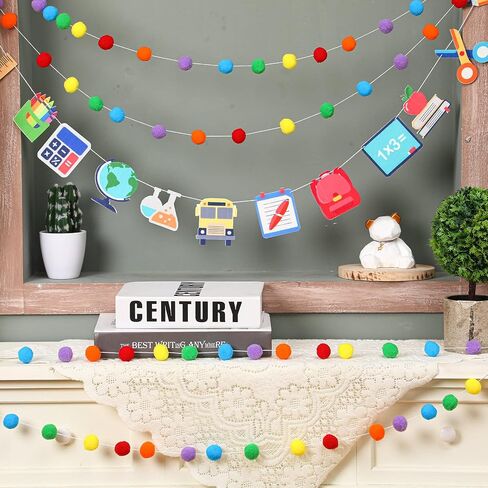 Rtteri 3 Pcs Pencil Felt Garland Pencil Classroom Decor Back to School Decorations Pom Pom Garland Colorful Handmade Hanging Felt Ball for First Day of School Classroom Ambience Celebration Decor in Saudi Arabia