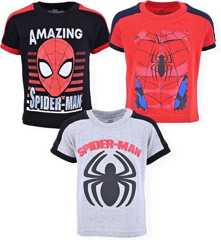 Marvel Spider-Man Boys 3 Pack T-Shirts for Toddlers and Big Kids - Red/Black/Grey/Blue in Saudi Arabia