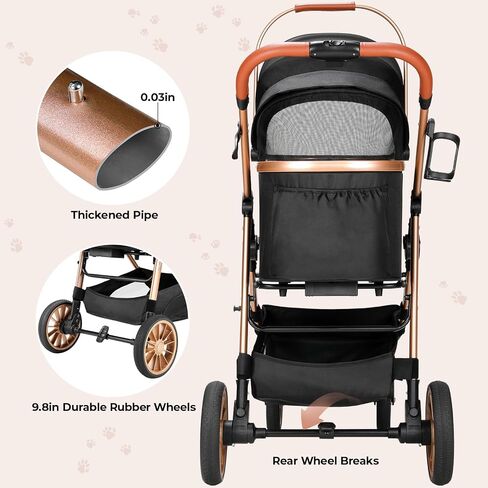 MAMIZO Foldable 4 Wheels Pet Stroller for Small/Medium Dogs Cats up to 55lbs, 3-in-1 Dog Stroller, Detachable Carrier and One-Click Folding Design, Travel Puppy Cart, 4 Wheels are More Stable in Saudi Arabia