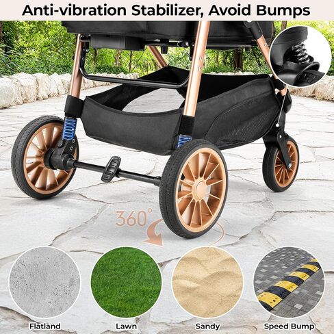 MAMIZO Foldable 4 Wheels Pet Stroller for Small/Medium Dogs Cats up to 55lbs, 3-in-1 Dog Stroller, Detachable Carrier and One-Click Folding Design, Travel Puppy Cart, 4 Wheels are More Stable in Saudi Arabia