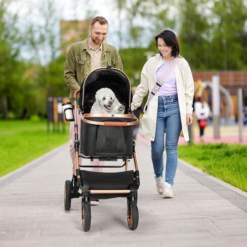 MAMIZO Foldable 4 Wheels Pet Stroller for Small/Medium Dogs Cats up to 55lbs, 3-in-1 Dog Stroller, Detachable Carrier and One-Click Folding Design, Travel Puppy Cart, 4 Wheels are More Stable in Saudi Arabia