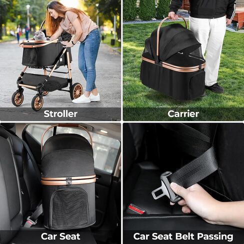 MAMIZO Foldable 4 Wheels Pet Stroller for Small/Medium Dogs Cats up to 55lbs, 3-in-1 Dog Stroller, Detachable Carrier and One-Click Folding Design, Travel Puppy Cart, 4 Wheels are More Stable in Saudi Arabia